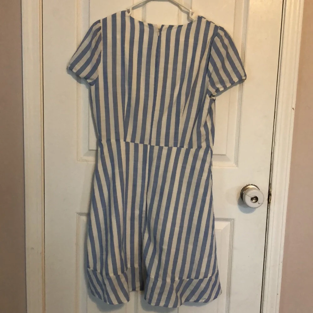 J. Crew Blue and White Striped V-Neck Dress